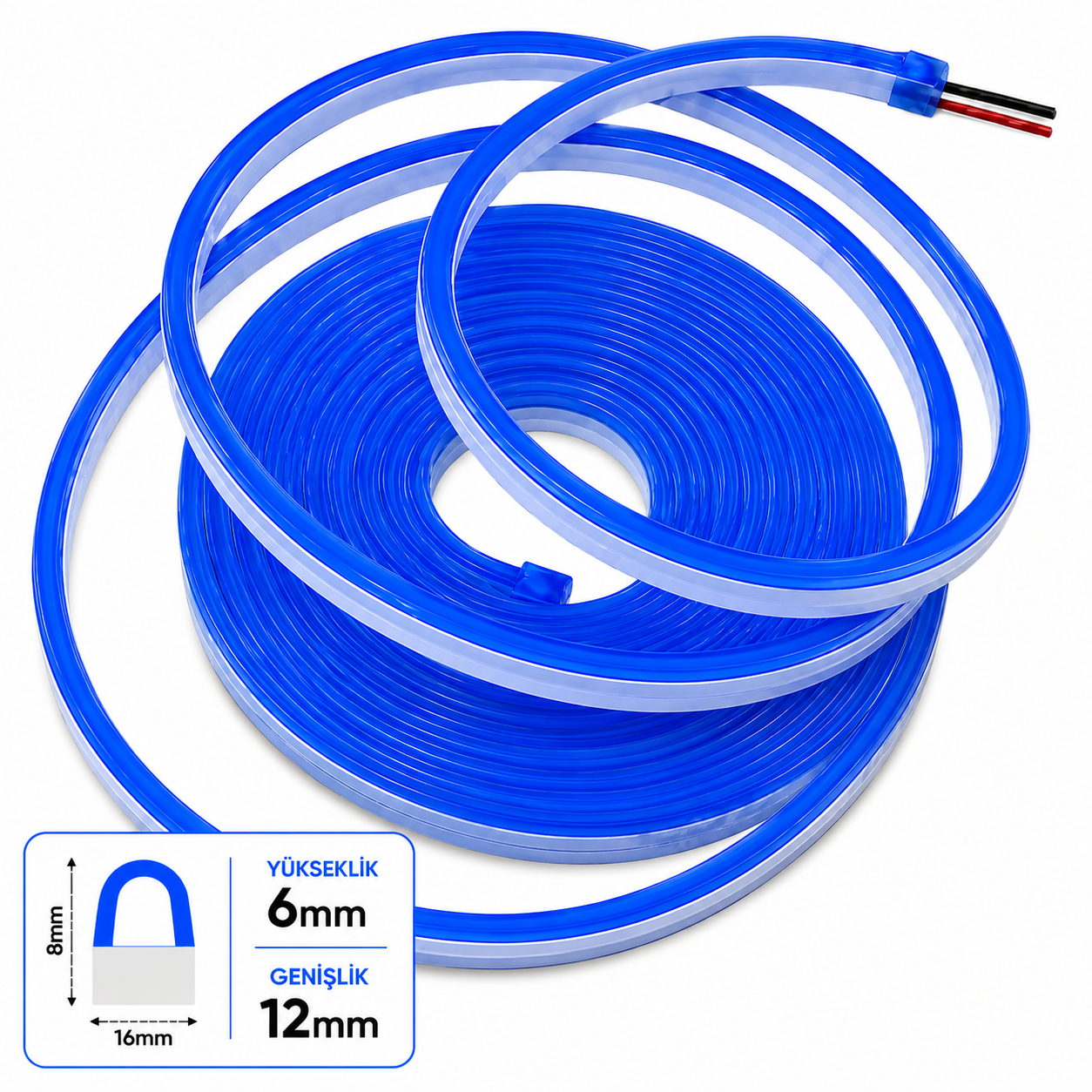 LED neon 12V 6x12mm 2,5/cm Cut interval Full Silicone-5 m-Blue