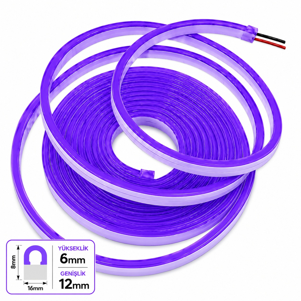 Светодиодный неон 12V 6x12mm 2,5/cm Шаг резки Полный Силикон-5 м-Фиолетовый