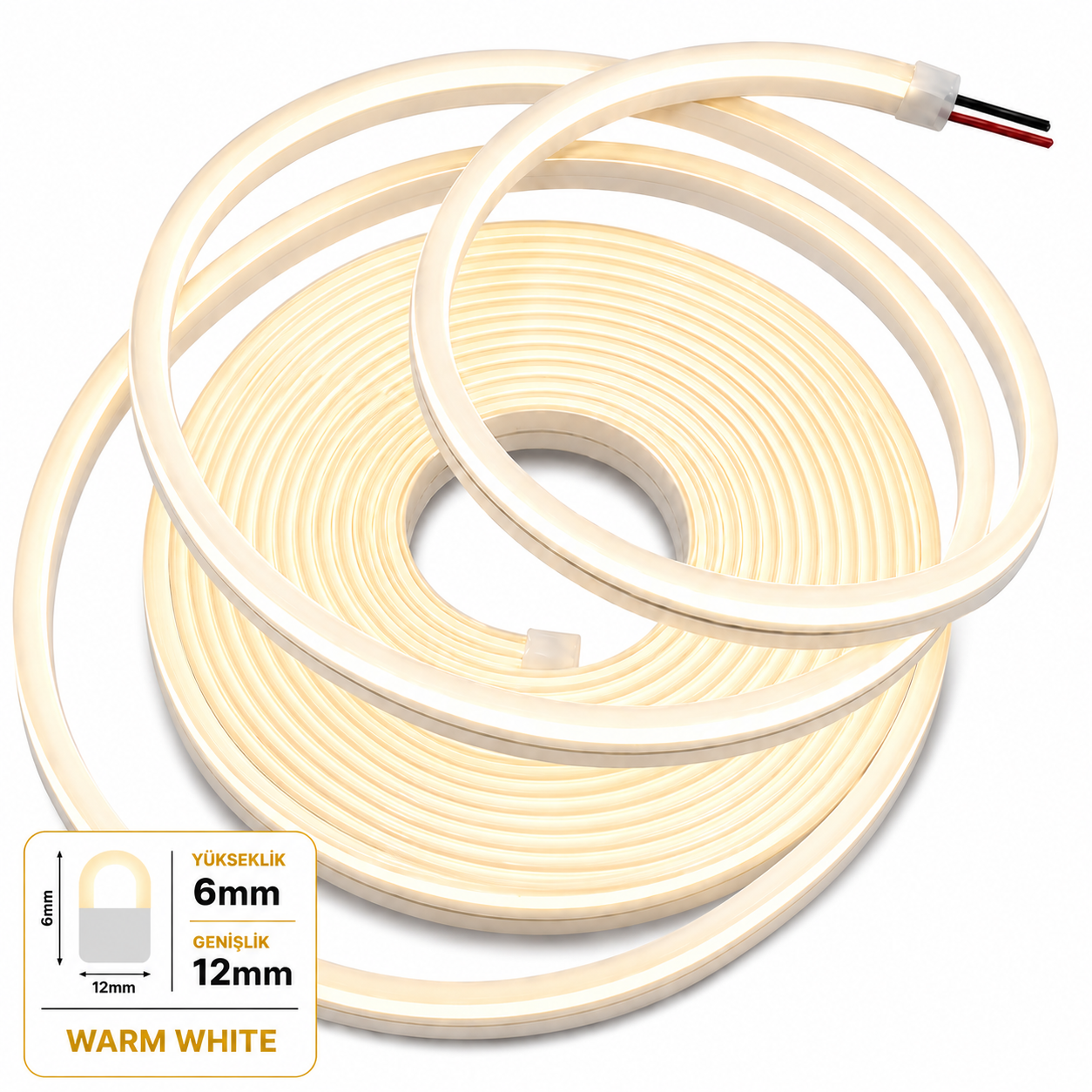 Neon Led 12V 6x12mm 2,5/cm Kes. PVC-5 Metre