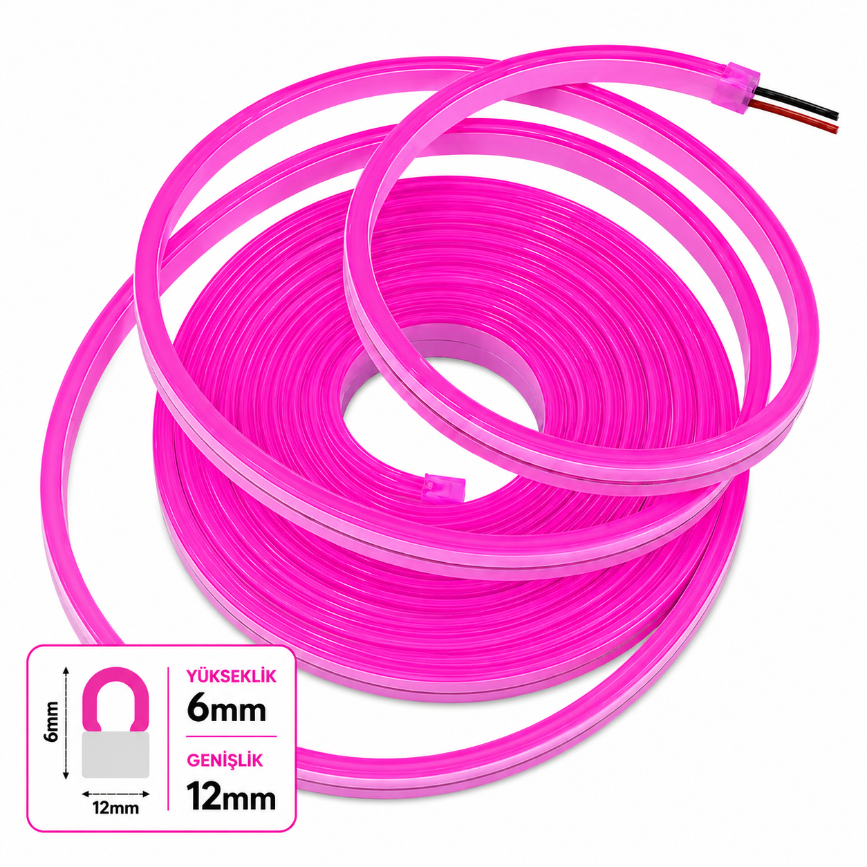 LED neon 12V 6x12mm 2,5/cm Cut interval PVC-5 m-Pink