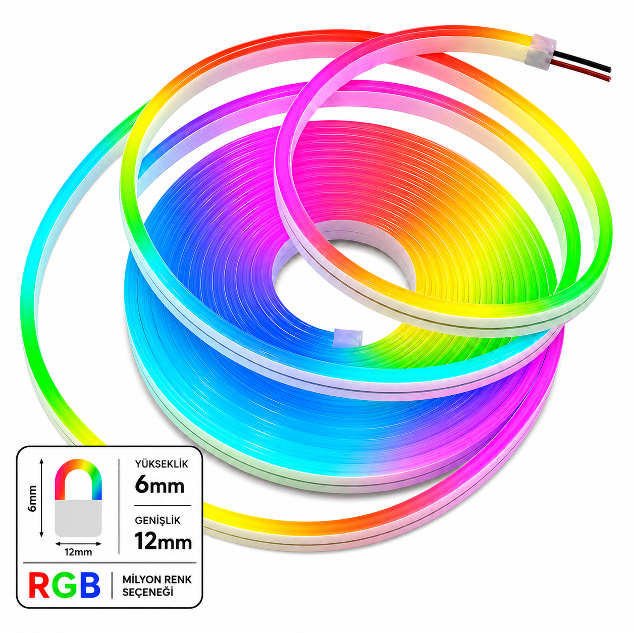Neon Led 12V 6x12mm 2,5/cm Kes. PVC-5 Metre-RGB