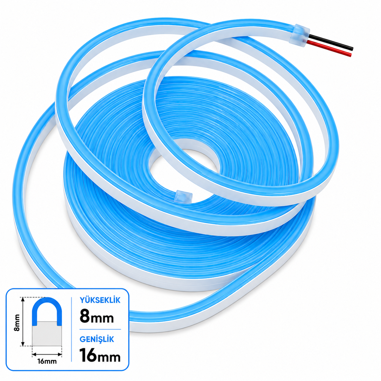 Neon Led 12V 6x12mm 1/cm Kes. PVC-50 Metre-Buz Mavi