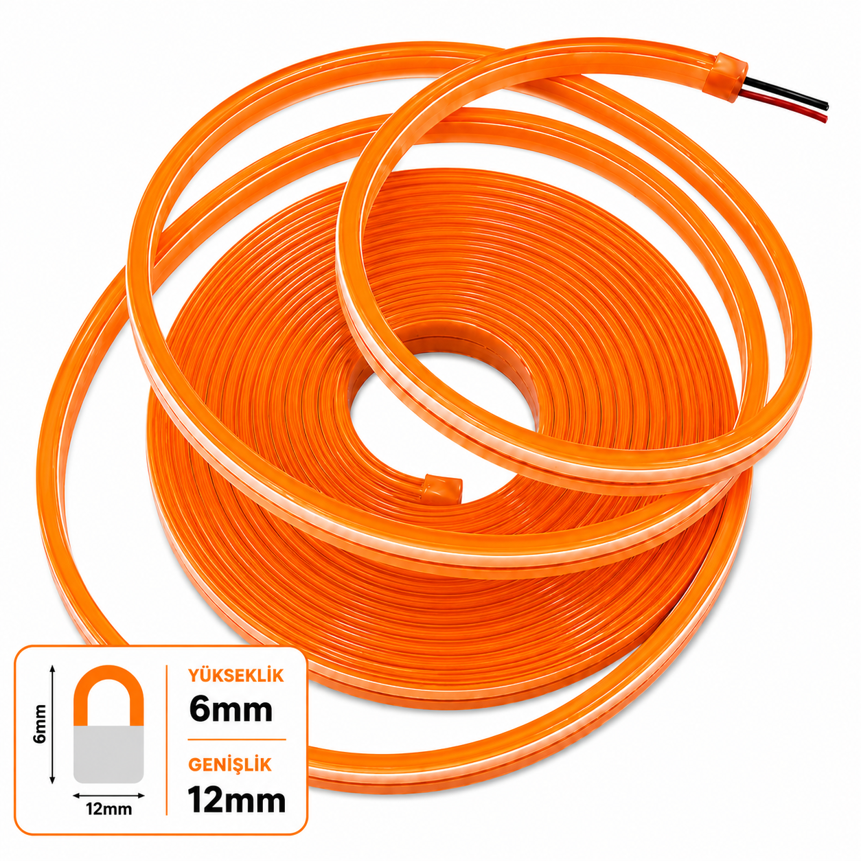Светодиодный неон 12V 6x12mm 1/cm Шаг резки PVC-5 м-Оранжевый