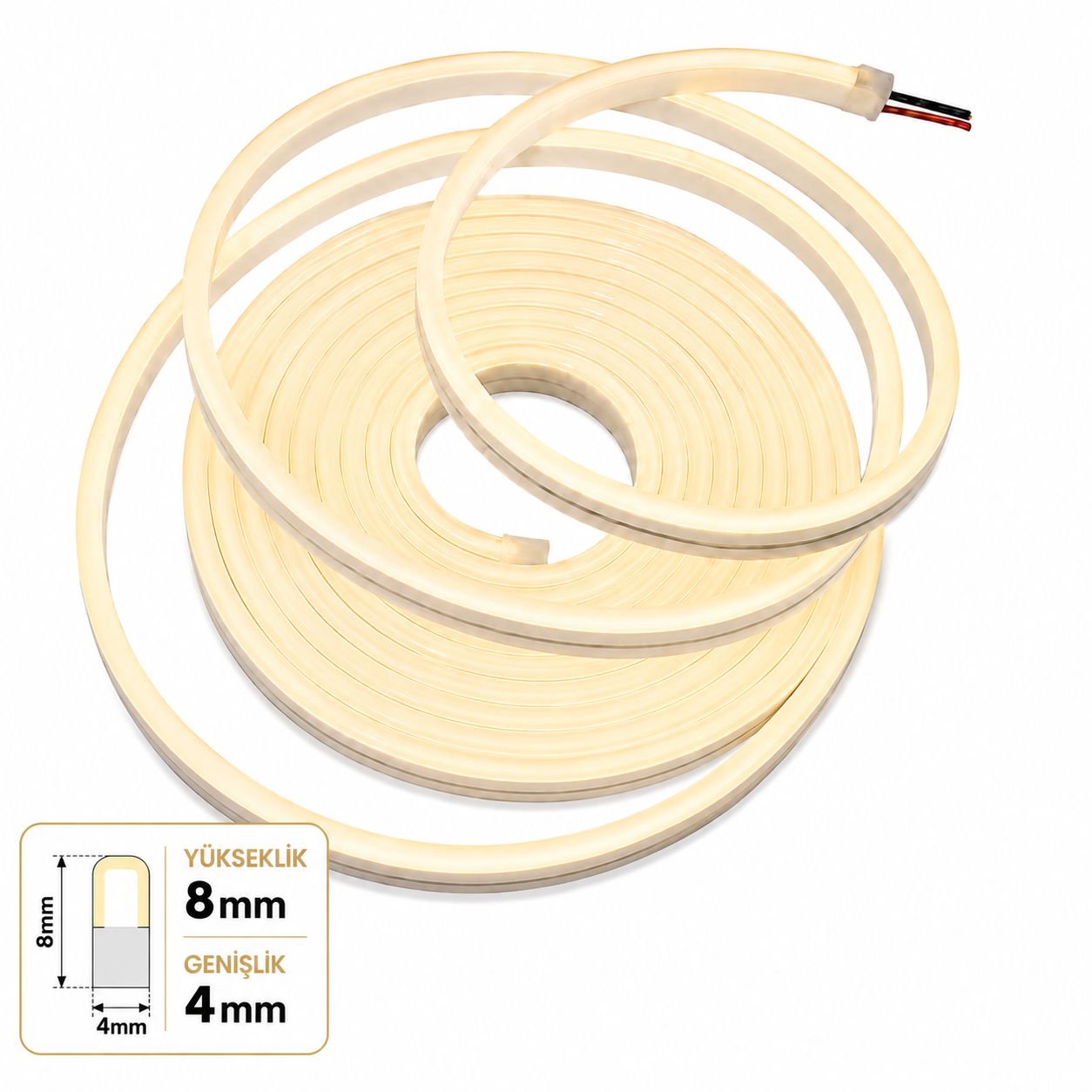 Neon Led 12V 4x8mm 2,5/cm Kes. PVC-200 Metre-Gün Işığı