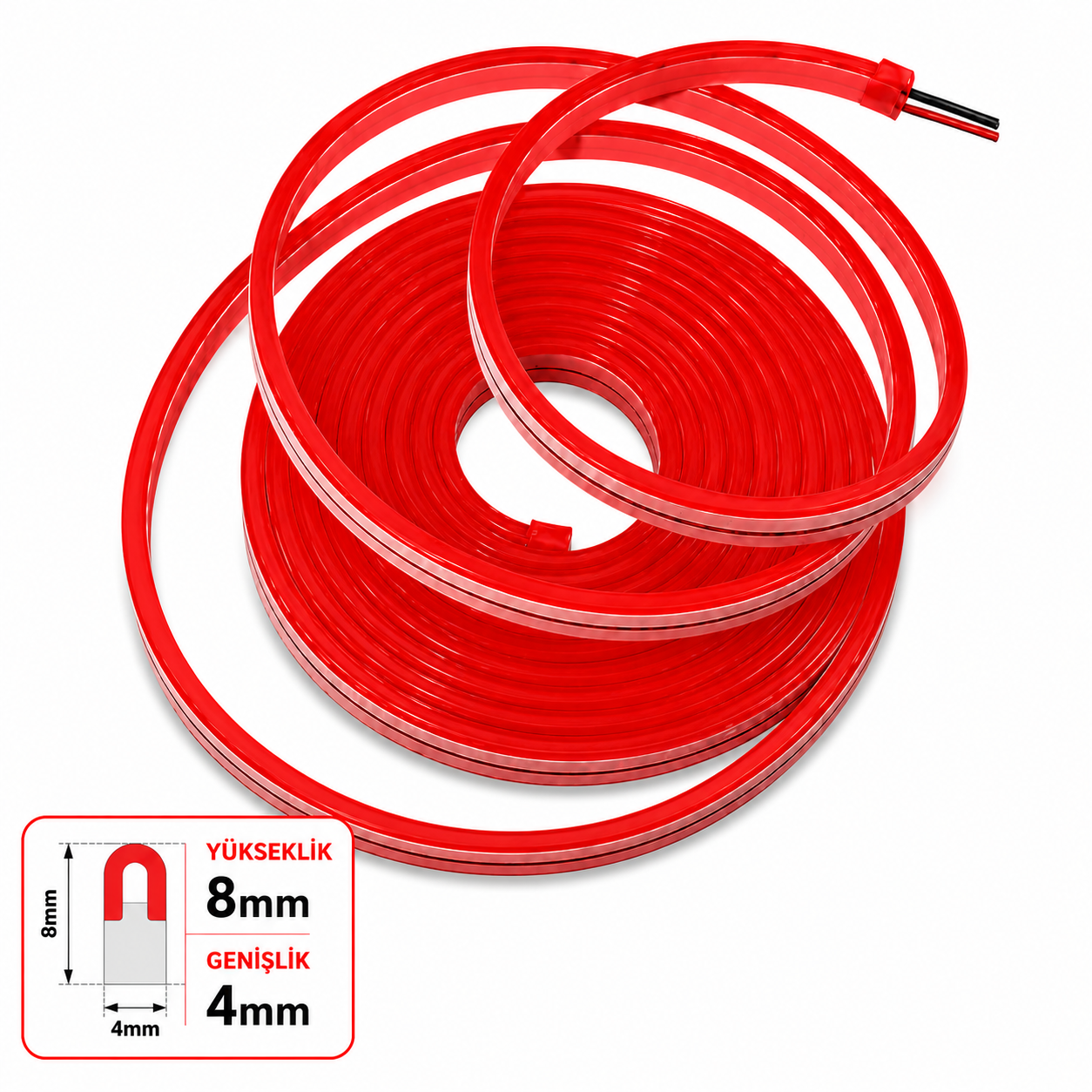 Светодиодный неон 12V 4x8mm 2,5/cm Шаг резки PVC-200 м-Красный