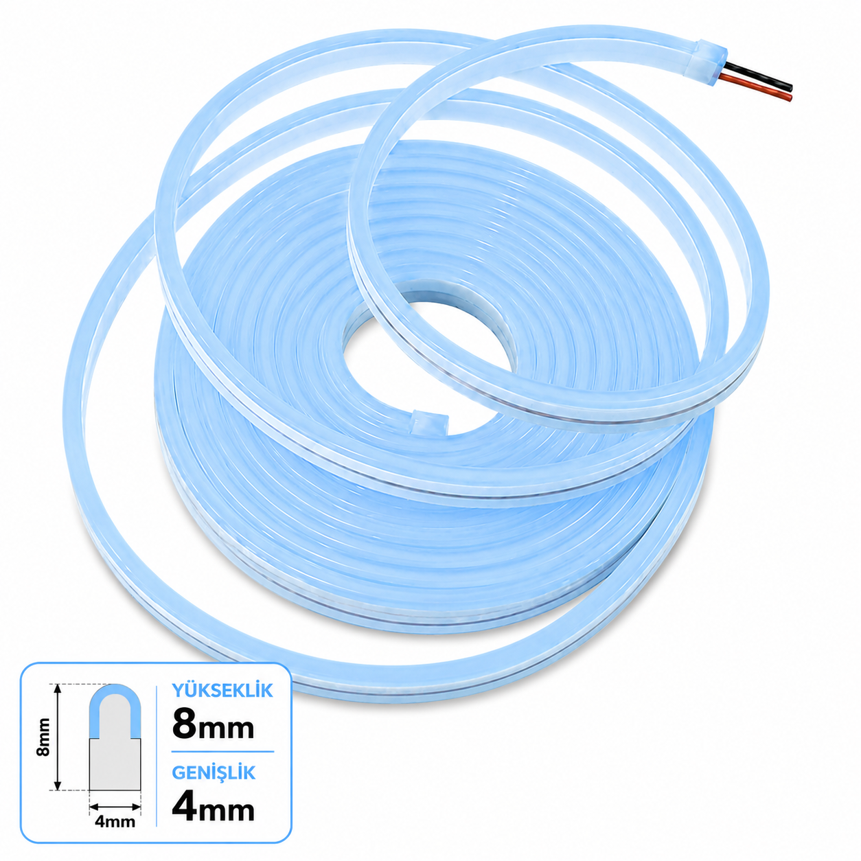 Светодиодный неон 12V 4x8mm 2,5/cm Шаг резки PVC-200 м-Ледяной голубой