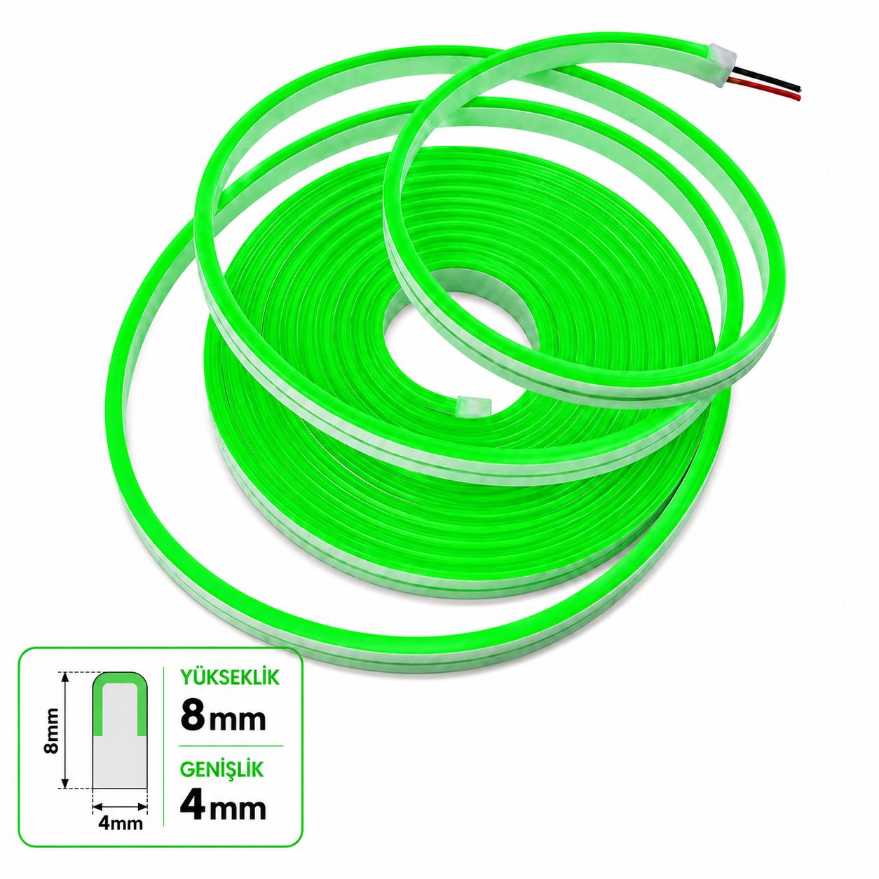 LED neon 220V 8x16mm 10/cm Cut interval PVC-100 m-Green